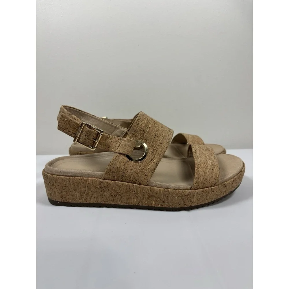 Vionic Womens 8.5 Louise Cork Raffia Leather Ankle Strap Platform Sandals Festiv